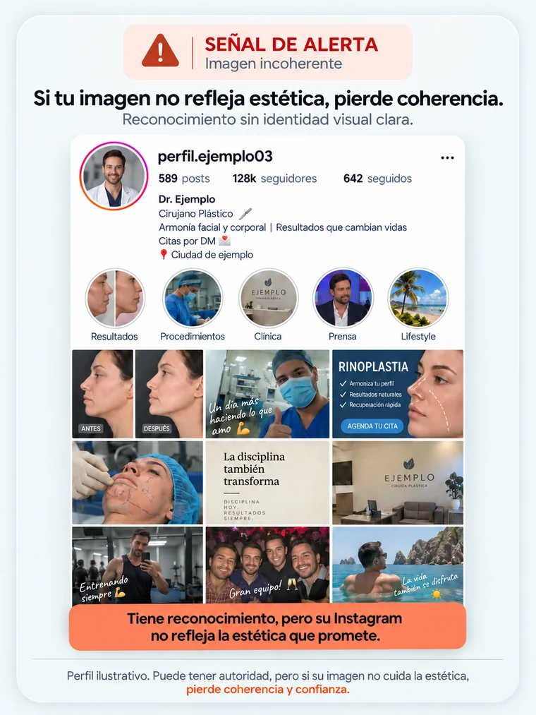 Perfil ilustrativo de un especialista con identidad visual inconsistente entre publicaciones